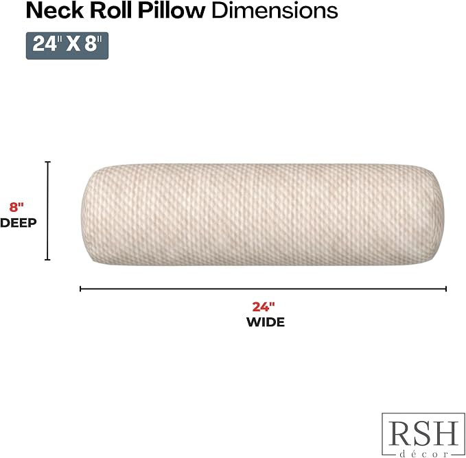 RSH DECOR: Sunbrella Neck Roll Pillows Set of 4 | 24” x 8” | Outdoor Bolster for Patio, Deck, Porch, or Poolside Chairs | Fade & Water-Resistant | Made in USA (Cozy Quilt Bright White)