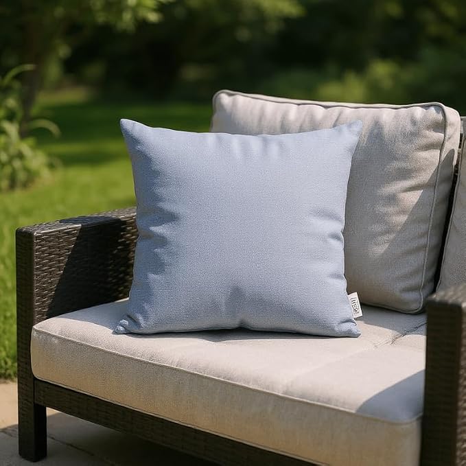 RSH DECOR: Sunbrella Square Throw Pillows Set of 4 | 24" x 24" | Water and Fade-Resistant Performance Fabric | Outdoor Pillow Covers with Down-Alternative Inserts | Canvas Air Blue-Made in USA