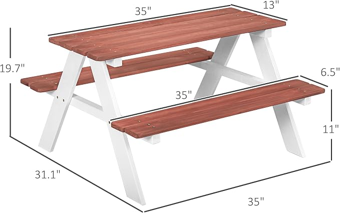 Outsunny Kids Picnic Table Set, Wooden Table & Bench Set, Kids Patio Furniture Outdoor Toys for Garden, Backyard, Aged 3-8 Years Old, Brown