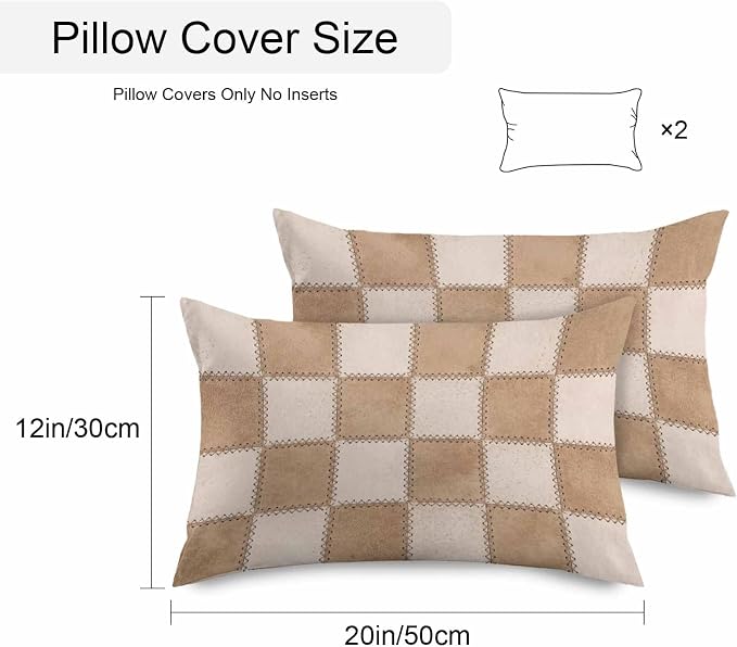 Brown Beige Checkered Outdoor Pillow Covers 20x12 Inch Lumbar Pillow Covers Set of 2 Waterproof Decorative Throw Pillow Cases Modern Farmhouse Plaid Burlap Cushion Covers for Patio Furniture Garden