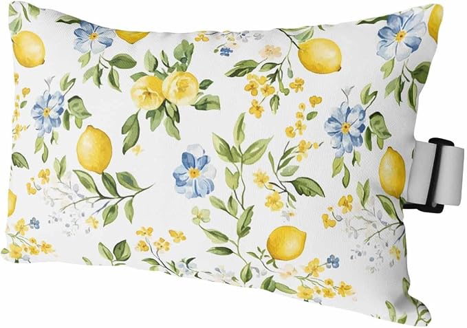 Chaise Lounge Head Pillows,Country Yellow Lemon Green Leaf Outdoor Waterproof Patio Throw Pillows Farmhouse Fruit Flower Plant Lumbar Pillow for Patio Beach Pool