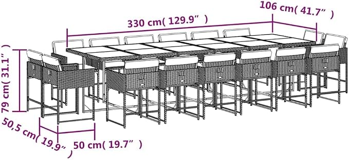 17 Piece Patio Dining Set with Cushions Gray Poly Rattan Outdoor Furniture for Garden Backyard Entertaining, Folding Chairs with Removable Washable Covers, Acacia Wood Table