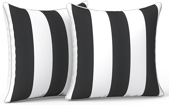 LVTXIII Outdoor Pillow Covers Set of 2, Patio Waterproof Throw Pillow Cases Fade Resistant Accent Pillow Covers for Spring Summer Garden Decoration, 16x16 Inch, Cabana Black