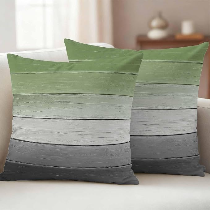 Sage Green Gray Outdoor Pillow Covers 20x20 Inch Throw Pillow Covers Set of 2 Waterproof Decorative Pillow Cases Vintage Country Ombre Chic Wooden Grain Cushion Covers for Patio Furniture Garden Couch