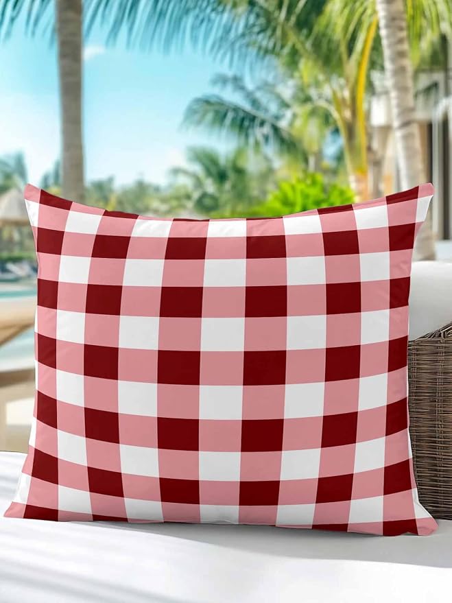 Waterproof Outdoor Pillow 1 Pack Red Check Buffalo Plaid Decorative Throw Pillows Cover & Insert 18x18 Inch Pillowcase Check Lines Square Pillows for Couch Sofa Bed Patio Furniture Indoor Outdoor