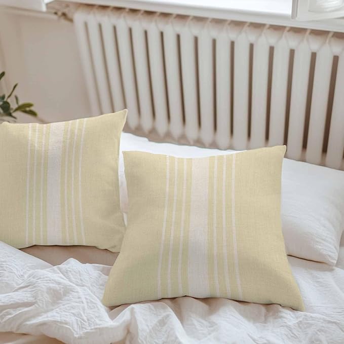 Throw Pillow Covers 26x26 Inch Set of 2, Cream Beige Striped Waterproof Outdoor Cushion Covers, Modern Farmhouse Retro Lines Decorative Pillowcases for Couch, Sofa, Bed, Garden, Patio
