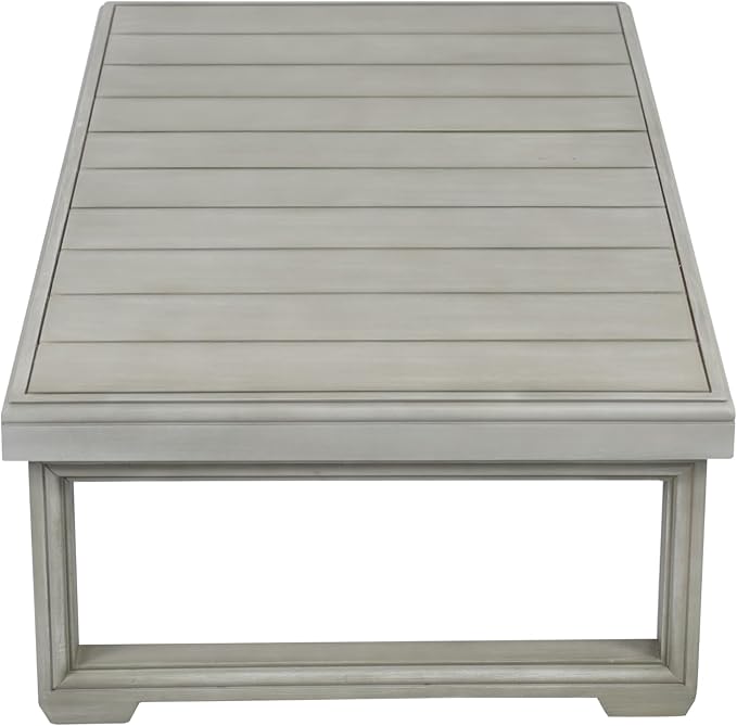 Outdoor Coffee Table with Slat Design and Sled Base, Light Grey