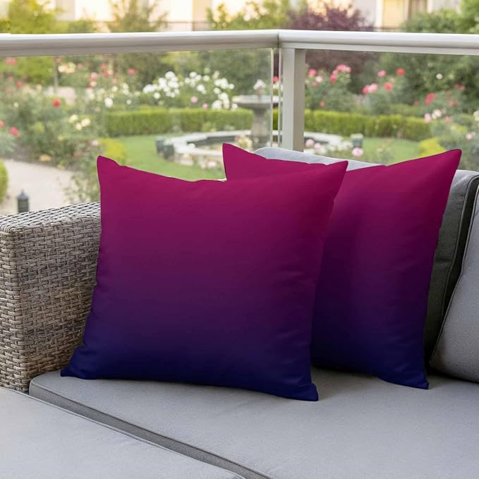 Outdoor Waterproof Pillow Covers Purple Burgundy Red Ombre Throw Cushion Case, Modern Color Gradient Pillowcase for Bed,Sofa,Couch, Patio Furniture, 18x18in, 2Pack Decorative Pillows Protector