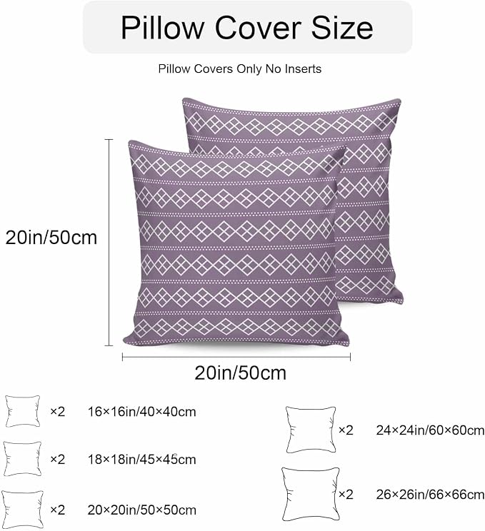 Purple Boho Outdoor Pillow Covers 24x24 Inch Throw Pillow Covers Set of 2 Waterproof Decorative Pillow Cases Vintage Ethnic Tribe Abstract Art Cushion Covers for Patio Furniture Garden Couch Sofa
