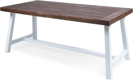 Christopher Knight Home Carlisle Outdoor Dark Brown Sandblast Finish Acacia Wood Dining Table with White Rustic Metal Finish Frame