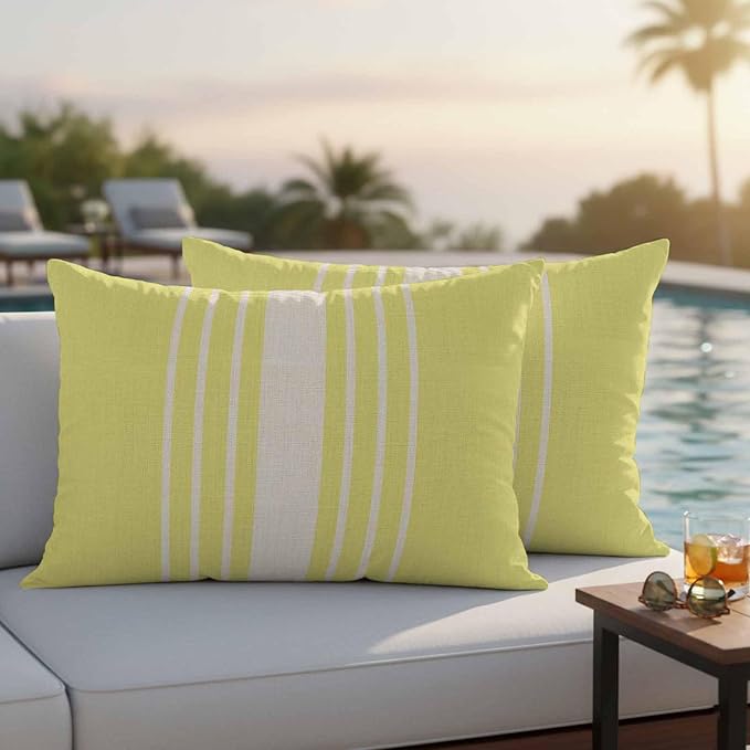 Lumbar Pillow Covers 20x12 Inch Set of 2, Yellow Beige Striped Waterproof Outdoor Cushion Covers, Modern Farmhouse Retro Lines Decorative Pillowcases for Couch, Sofa, Bed, Garden, Patio