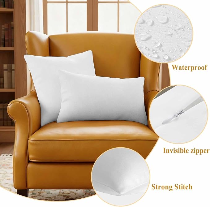 White Waterproof Outdoor Pillow Covers 26''x26'' Set of 2, Modern Simple Patio Furniture White Cushion Covers for Chairs, Decorative Solid Color Pillow Cases for Garden/Pool/Beach