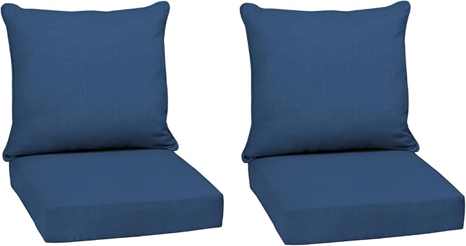 Arden Outdoor Deep Seat Cushion Set, 2-Pack, 24x24, Cobalt Blue | Outdoor Sofa, Couch, Conversation Set, Weather-Proof, Rain-Proof, Fade Resistant for Chair, Mold and Mildew Resistant