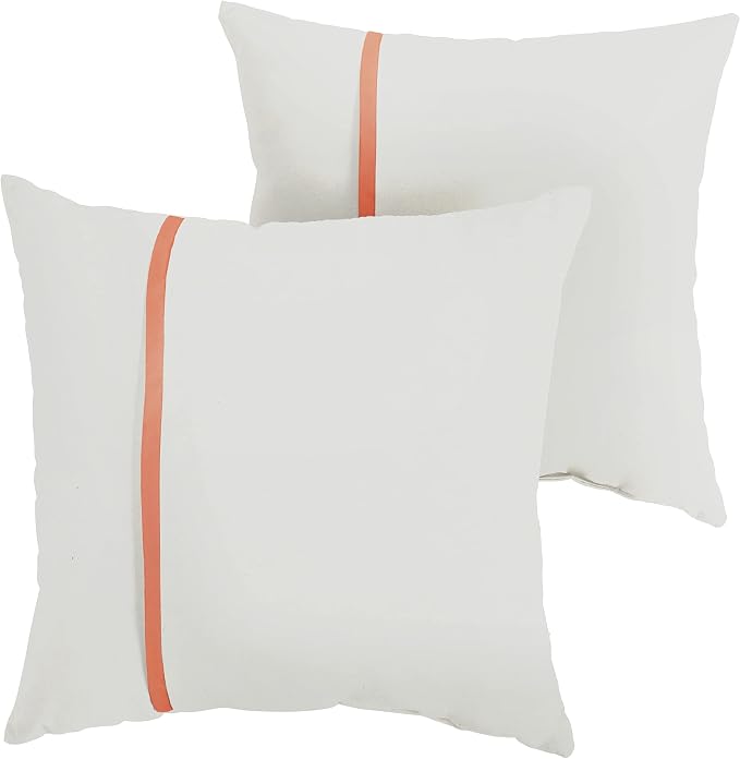 Sorra Home Indoor Outdoor Sunbrella Square Pillows, Set of 2, 20x20, Canvas Natural Ivory & Canvas Melon Orange