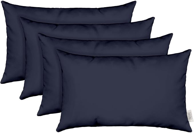 RSH DECOR Sunbrella 26" x 16" Lumbar Throw Pillows Set of 4 | Water and Fade-Resistant Performance Fabric | Outdoor Pillow Covers with Down-Alternative Inserts |(Canvas Navy Blue) - Made in USA