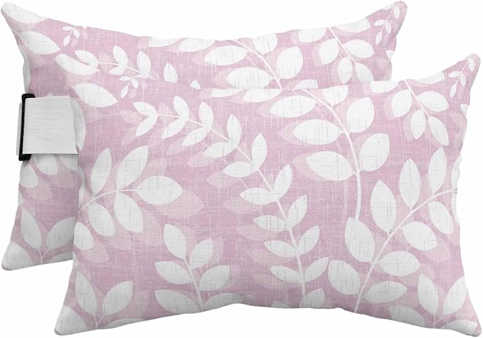 Chaise Lounge Headrest Pillow 2 Pack, Lavender Leaves Waterproof Chair Pillows with Insert & Adjustable Elastic Strap for Beach Recliner, Farmhouse Botanical Branch Vintage Modern Outdoor Patio Pillow