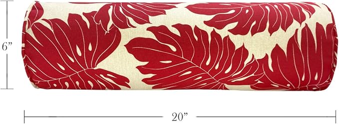 Pack of 2 Outdoor Waterproof Decorative Bolster Pillows with Inserts for Patio Furniture, 20x6 Inch Fade Resistant Patio Garden Bolster Cushions for Couch Bed Sofa, Leaves Red