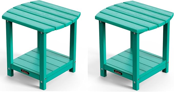 Ciokea Adirondack Outdoor Side Table 2 Pack, 2-Tier Sturdy Patio End Table Weather Resistant for Patio, Pool, Porch, Lake Blue