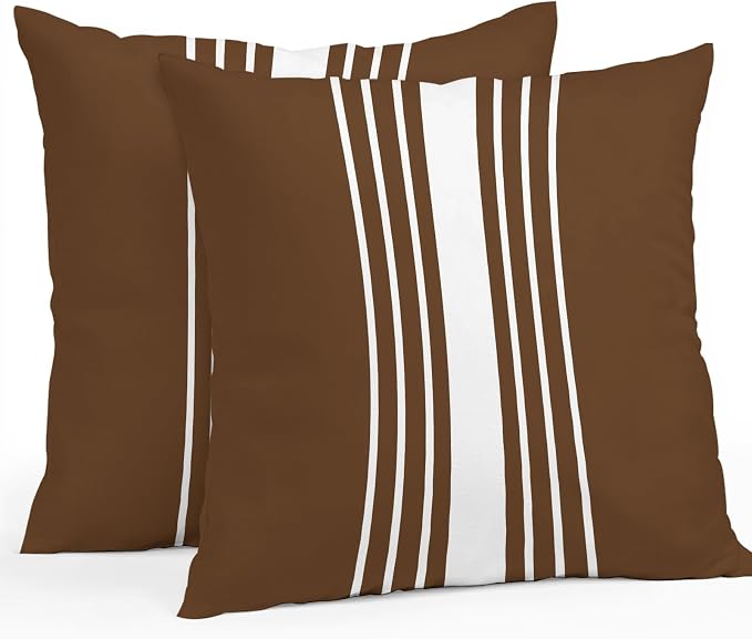 Brown White Stripe Outdoor Pillow Covers 16x16 Inch Throw Pillow Covers Set of 2 Waterproof Decorative Pillow Cases Modern Rustic Vertical Striped Cushion Covers for Patio Furniture Garden Couch Sofa