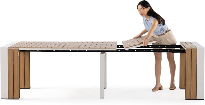Transformer Table - Extendable Outdoor Dining Set up to 12, Expandable Patio Table, Weather-Resistant Patio Furniture, Space-Saving Sturdy Outdoor Table, Light Oak, Natural (Table Only)