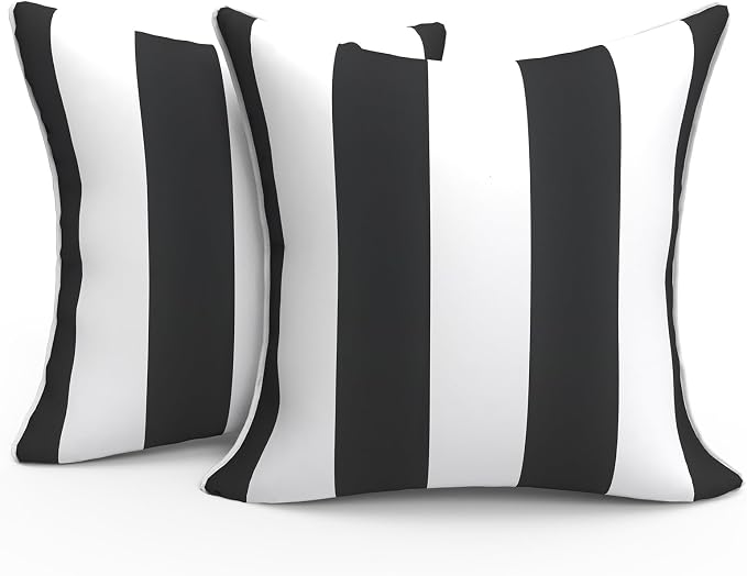 Outdoor Throw Pillows Inners, Fade Resistant Patio Furniture Square Pillows with Piping Set of 2 for Patio Furniture, 18x18 Inch, Cabana Black