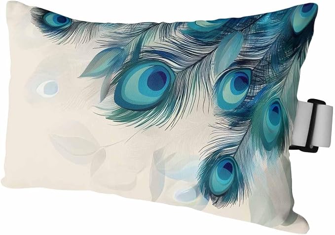 Pack of 2 Outdoor Lumbar Cushions with Inserts, Modern Blue Peacock Feather Animal Pattern Waterproof Fluffy Fade Body Pillows, Patio Furniture Pillow for Home Balcony Garden Decor 11x16IN
