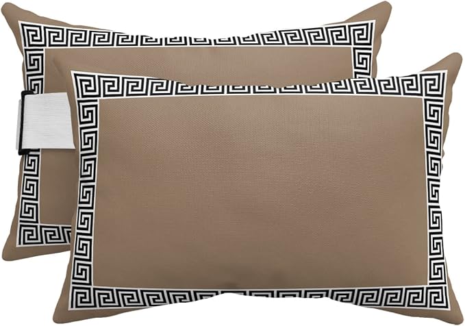 Outdoor Pillows Covers with Inserts Chinese Style Pattern Brown Background Waterproof Recliner Pillow with Adjustable Strap Throw Pillows for Patio Furniture Pool Lounge Chair, 11x16 inch, 2PCS
