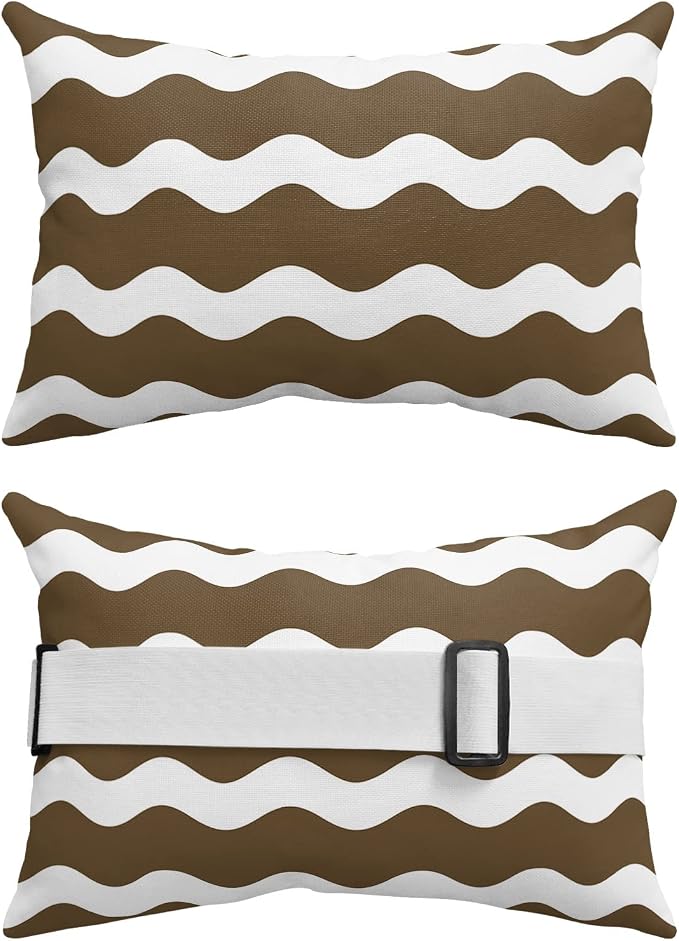 Prime Leader Recliner Head Pillow Lounge Chair Pillows with Insert Brown Sea Wave Ripple Lumbar Pillow with Adjustable Strap Outdoor Waterproof Patio Pillows for Couch Beach Pool Office Chair, 1 PCS