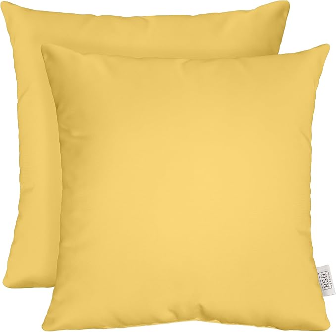 RSH DECOR Sunbrella Square Throw Pillows Set of 2, 17x17 Inch Decorative Pillows for Couch, Water-Resistant Patio Furniture Pillows, Performance Fabric, Canvas Buttercup Yellow - Made in USA