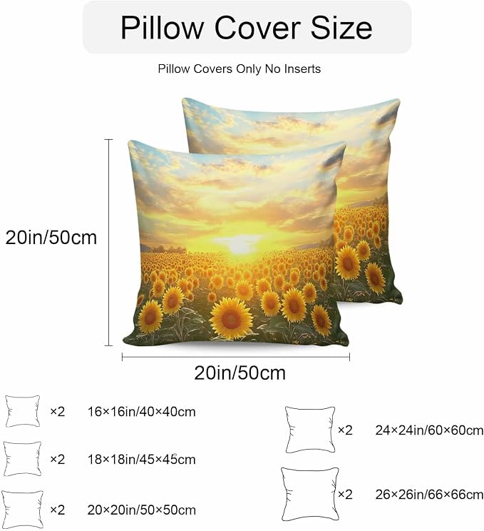 Yellow Sunflowers Waterproof Outdoor Pillow Covers Set of 2 Home Decor, Farmhouse Botanical Floral Sunset Pillowcase Patio Pillow Covers for Couch Bench Furniture Garden 26x26in