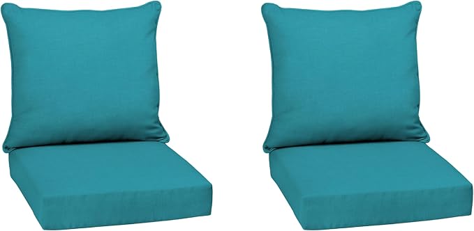 Arden Outdoor Deep Seat Cushion Set, 2-Pack, 24x24, Lake Blue | Outdoor Sofa, Couch, Conversation Set, Weather-Proof, Rain-Proof, Fade Resistant for Chair, Mold and Mildew Resistant