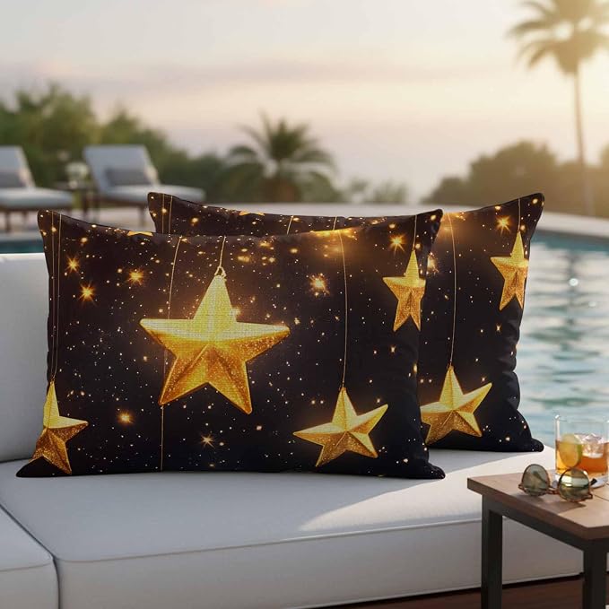 Gorgeous Star Outdoor Waterproof Throw Pillow Covers Set of 2, 20"x12", Starry Sky Dream Fantasy Decorative Pillow Covers Outside Cushion Case for Patio Porch Garden