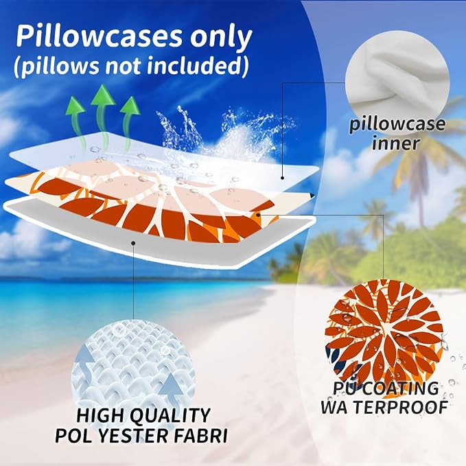 DFXSZ Outdoor Waterproof Pillow Covers 18x18 Set of 2 Orange Blue Flower | Spring Summer Waterproof Flower Throw Pillowcases（No Inserts）Outdoor Decor for Fall Patio Funiture Garden Polyester Covers