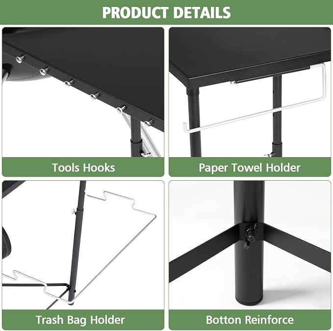 Grill Side Table for Weber Original Kettle 22& 26 inch, for Weber Smokey Mountain 22 Grills, Grill Work Table for Master Touch 22"& 26", Original Kettle Premium 22" 26", Adjustable Height
