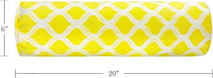 Pack of 2 Outdoor Waterproof Decorative Bolster Pillows with Inserts for Patio Furniture, 20x6 Inch Fade Resistant Patio Garden Bolster Cushions for Couch Bed Sofa, Geometric Yellow