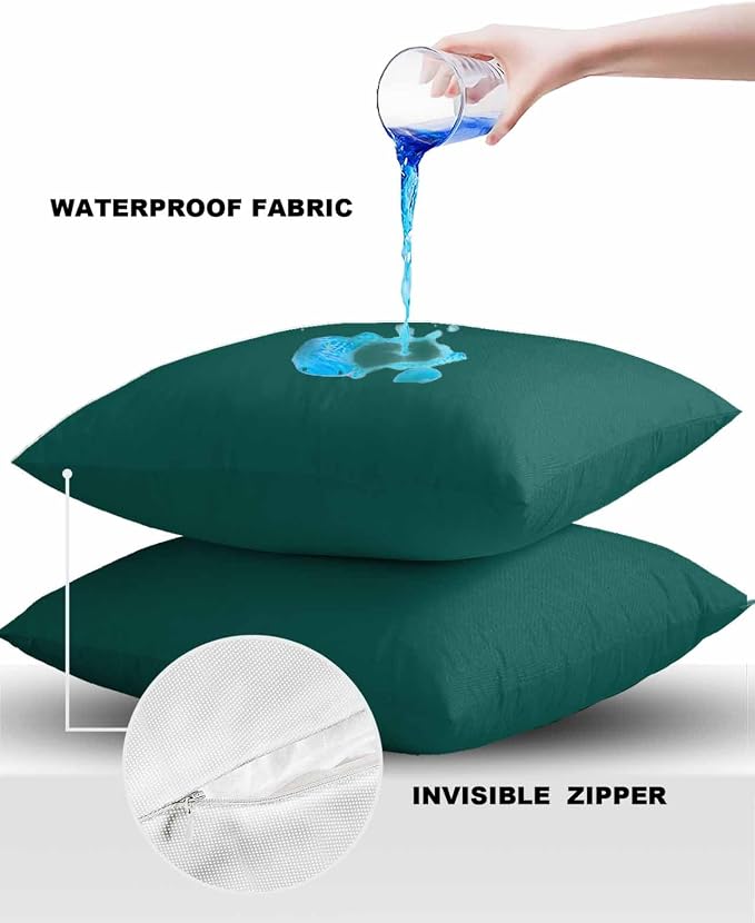 Outdoor Waterproof Throw Pillow Covers Set of 2 Aventurine Green Pillowcases 16x16 Inches Simple Style Patio Decorative Pillows Cushion Case Patio Pillows for Couch Bed Chair Garden