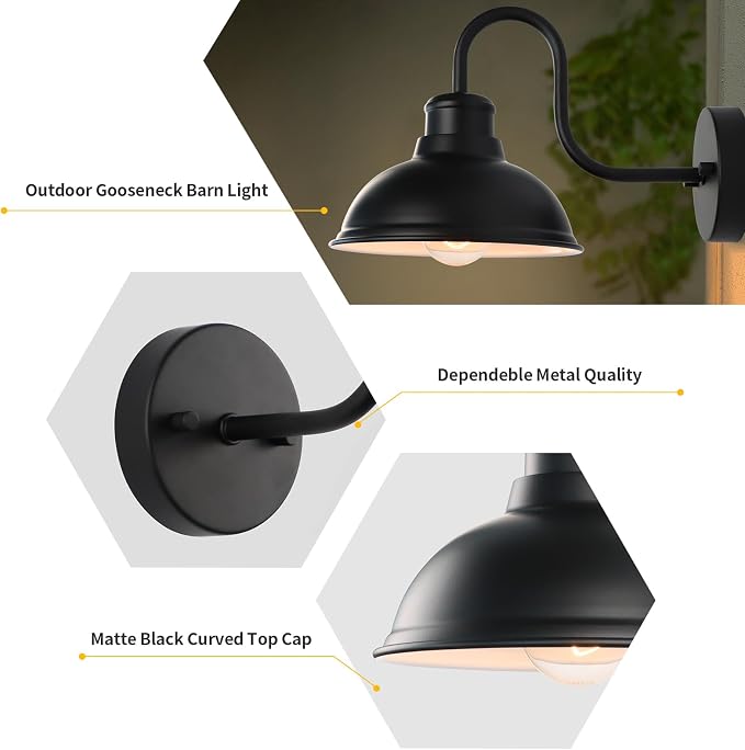 Barn Light Outdoor Wall Lights 8" Exterior Lighting Fixtures 2 Pack | Anti-Rust Waterproof Farmhouse Industrial Vintage Matte Black Wall-Mount for Porch Garage Patio Yard ETL Listed