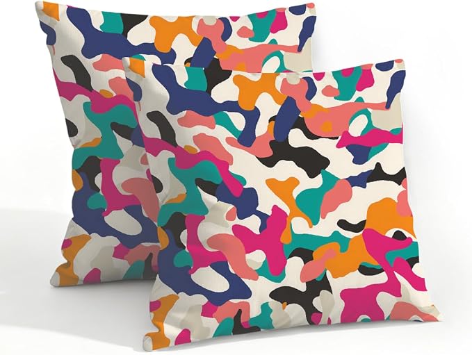 20x20 Inch Outdoor Pillow Covers Set of 2 Waterproof Throw Pillow Covers Decorative Couch Cushion Covers Colorful Camouflage Art Square Pillowcases Protectors for Patio Garden Sofa