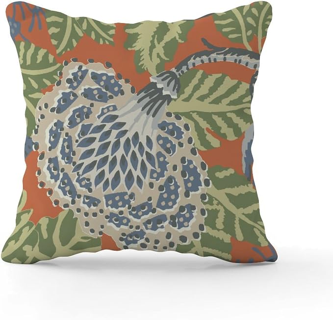 Navy Blue Floral White Pillow Cover Green and Orange Chinoiserie Cushion Cases 26x26 INRustic Accent Modern Decorative Pillow Covers for Patio Funiture Garden