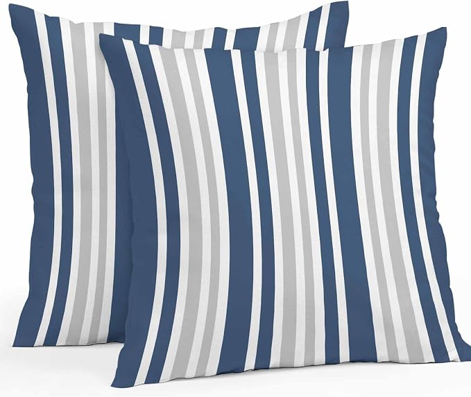 Navy Blue Grey Stripe Outdoor Pillow Covers 24x24 Inch Throw Pillow Covers Set of 2 Waterproof Decorative Pillow Cases Farmhouse Minimalist Striped Cushion Covers for Patio Furniture Garden Couch Sofa