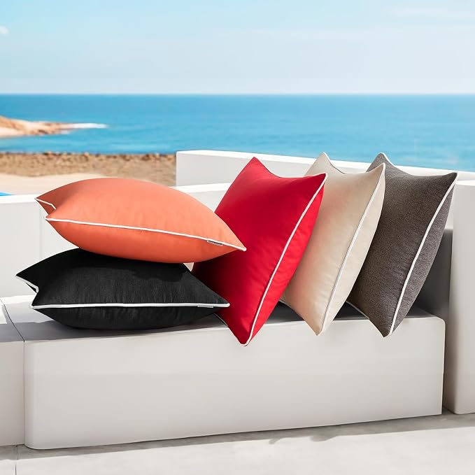 MIULEE Outdoor Waterproof Pillow Covers 18x18 Coral Red Pack of 2 | Decorative Farmhouse Throw Pillow Covers with Piping,Square Solid Color,Patio Furniture,Summer Couch Tent Sofa Living Room
