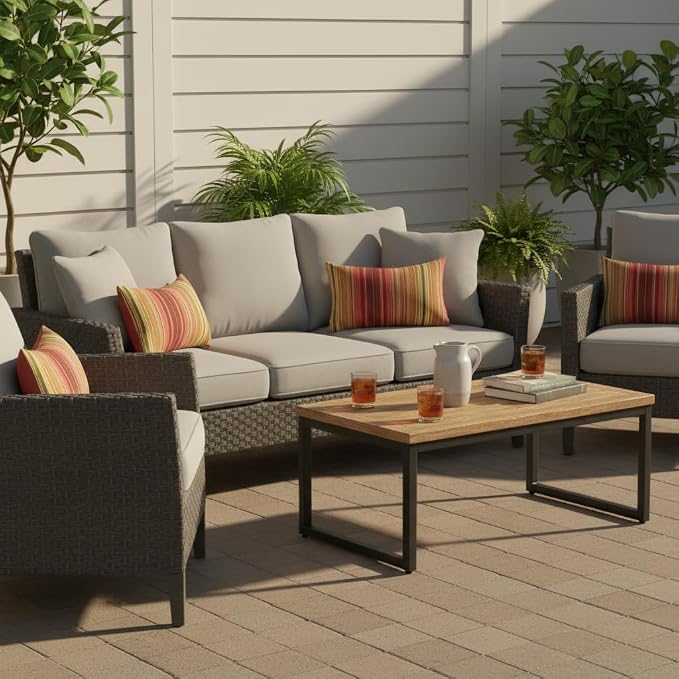 Set of 2 Outdoor Throw Pillows 19 x 12 Inch – Reversible Rectangle Patio Accent Pillows – Weather-Resistant Polyester Fabric – Eco-Friendly Recycled Polyfiber Fill – Kinnabari Stripe
