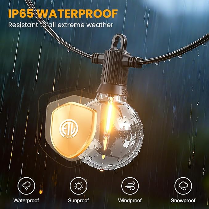 LED Outdoor String Lights, 100FT Patio Lights Outdoor Waterproof with 50+2 Shatterproof G40 Edison Globe Bulbs, 2700K Warm White Hanging Light, Dimmable Light for Outside Backyard Garden Bistro Porch