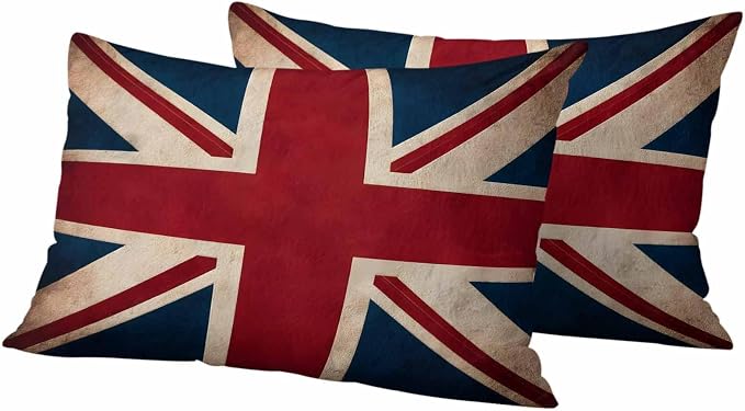 4th of July Outdoor Throw Pillows Covers 20x12 inch Set of 2 Waterproof British Flag Decorative Zippered Cushion Covers for Patio Furniture, Vintage National Flag Independence Day Lumbar Pillowcases