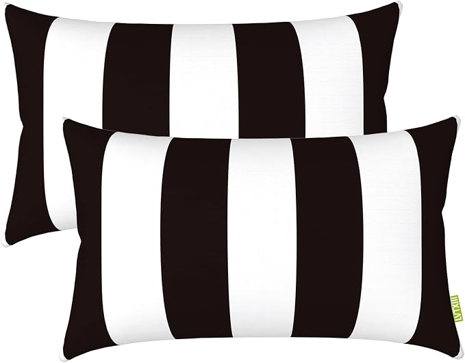 LVTXIII Outdoor/Indoor Lumbar Pillow Case Covers ONLY, 12” x 20” Patio Garden Decorative Lumbar Pillow Covers Pack of 2 for Outdoor Home Patio Furniture Use - Cabana Black