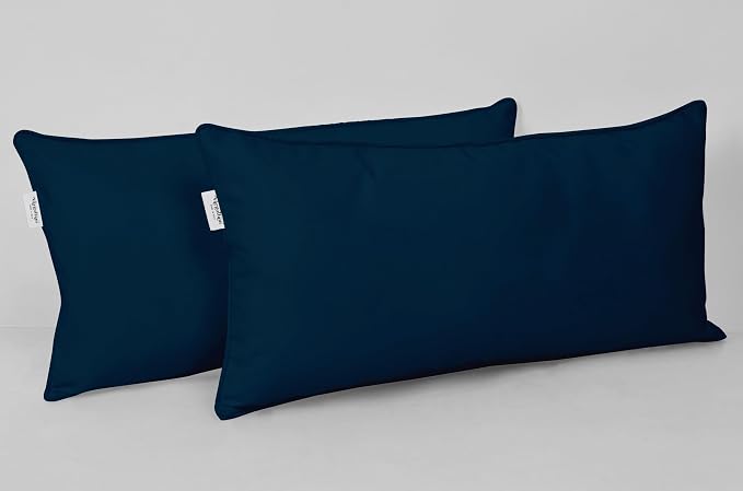 Indoor/Outdoor Polyester Fabric Lumbar Pillow Cover, All-Weather Waterproof Rectangular Cushion Case for Patio Furniture, 12 x 20 Set of 2 - Blue