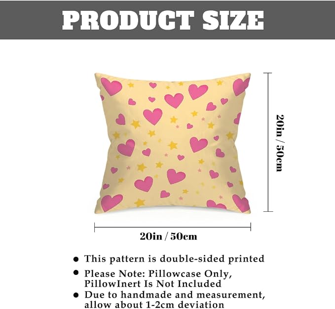 20x20 Inch Outdoor Pillow Covers Set of 2 Waterproof Throw Pillow Covers Decorative Couch Cushion Covers Pink Hearts Yellow Stars Square Pillowcases Protectors for Patio Garden Sofa