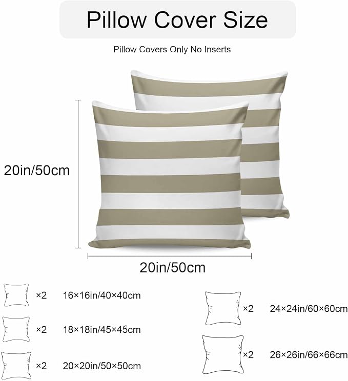 Outdoor Waterproof Throw Pillow Covers Set of 2 Brown White Stripe Pillowcases 18x18 Inches Simple Style Striped Decorative Pillows Cushion Case Patio Pillows for Couch Bed Chair Garden
