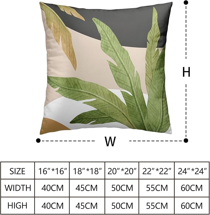 Tropical Green Leaves Throw Pillow Covers Set of 2 Palm Tree Cushion Cases Jungle Banana Leaves Pillow Case 24x24 for Sofa Bed Living Room