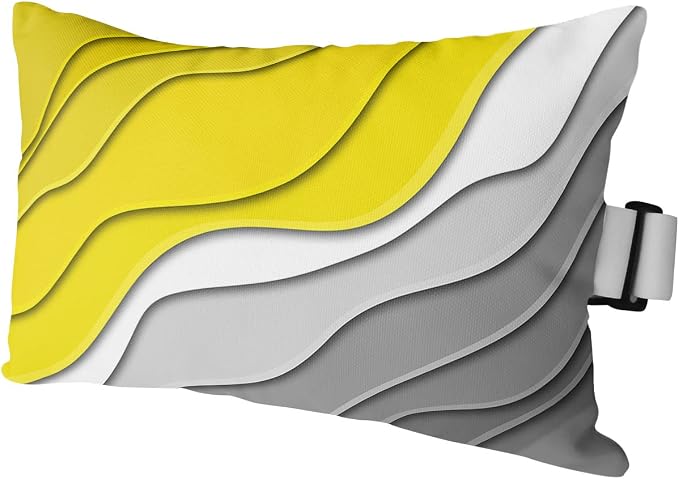 Geometric Ombre Lounge Pillows Outdoor, Aesthetic Yellow Grey White Gradient Abstract Head Pillows, Modern Waterproof Patio Furniture Lumbar Pillows with Adjustable Elastic Strap for Recliner Beach